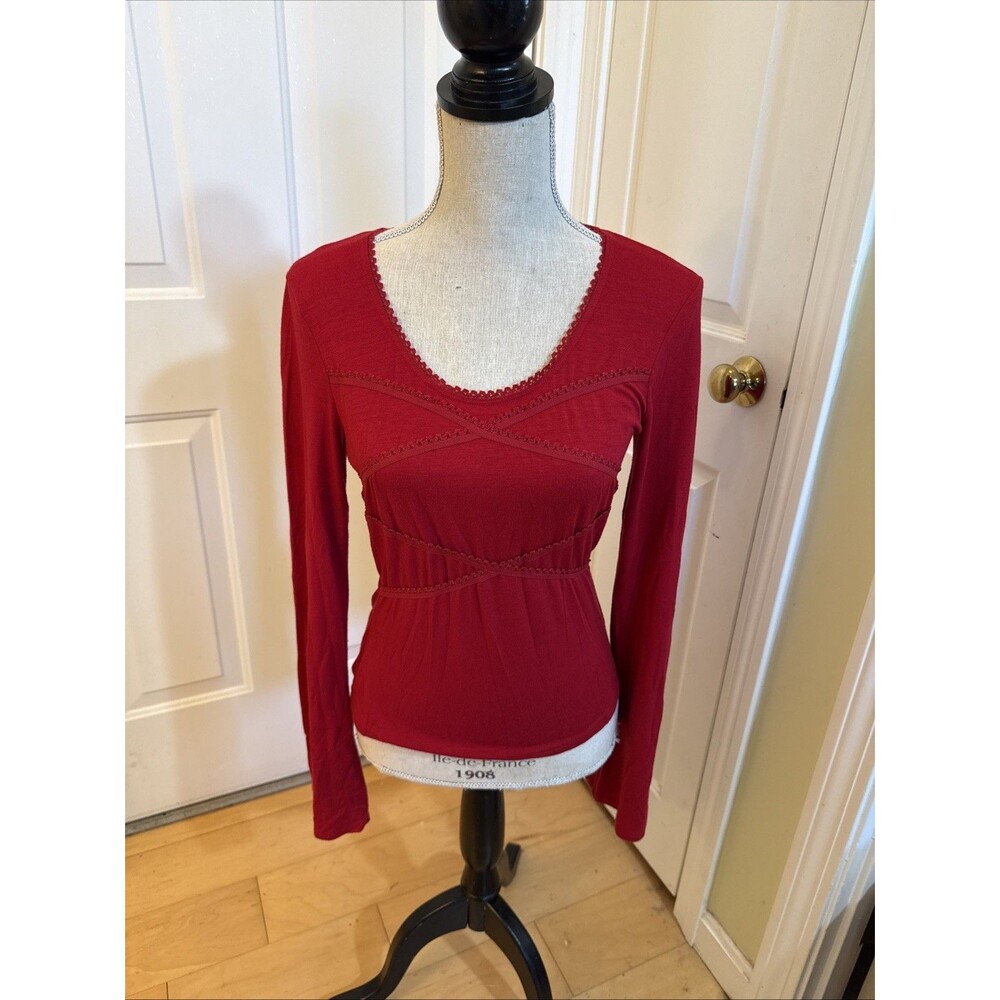 Y2K READY IN RED To The Max Red Viscose Blend Long Sleeve Tee Women’s Size M